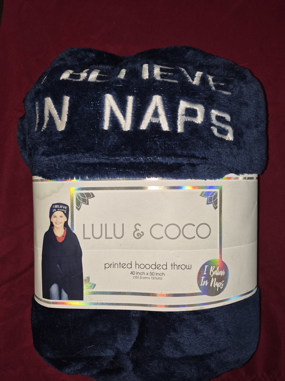 lululemon athletica Navy Hooded Kids Throw with Cream Lettering